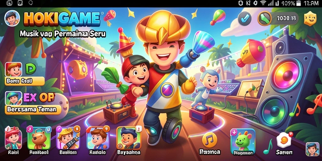 Tampilan gameplay HOKIGAME yang menampilkan interaksi musik yang seru.