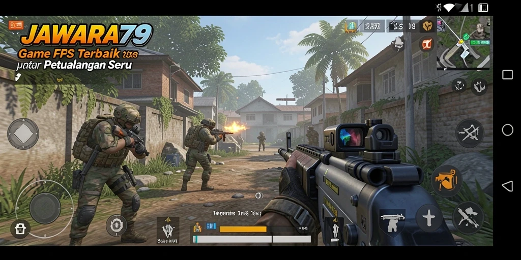 Tampilan gameplay seru dalam JAWARA79 dengan aksi tembak-menembak.