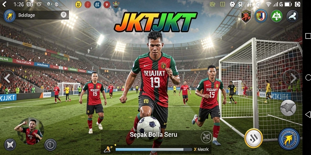 Tampilan gameplay JKTJKT yang menegangkan dan penuh aksi sepak bola.