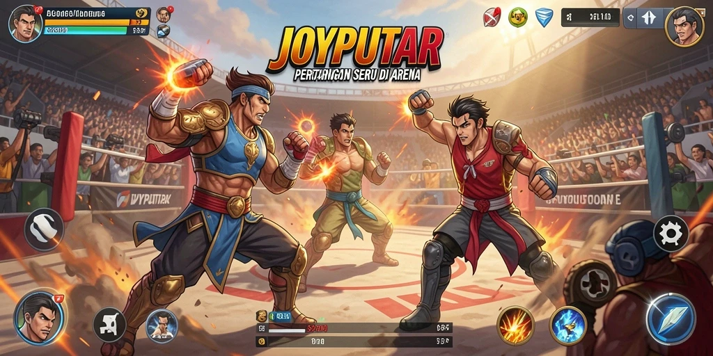 Tangkapan layar utama yang menunjukkan pertarungan mendebarkan di JOYPUTAR.
