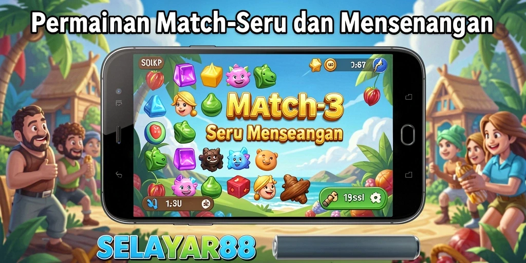 Screenshot gameplay SELAYAR88 menampilkan momen penuh warna dari game Match-3.