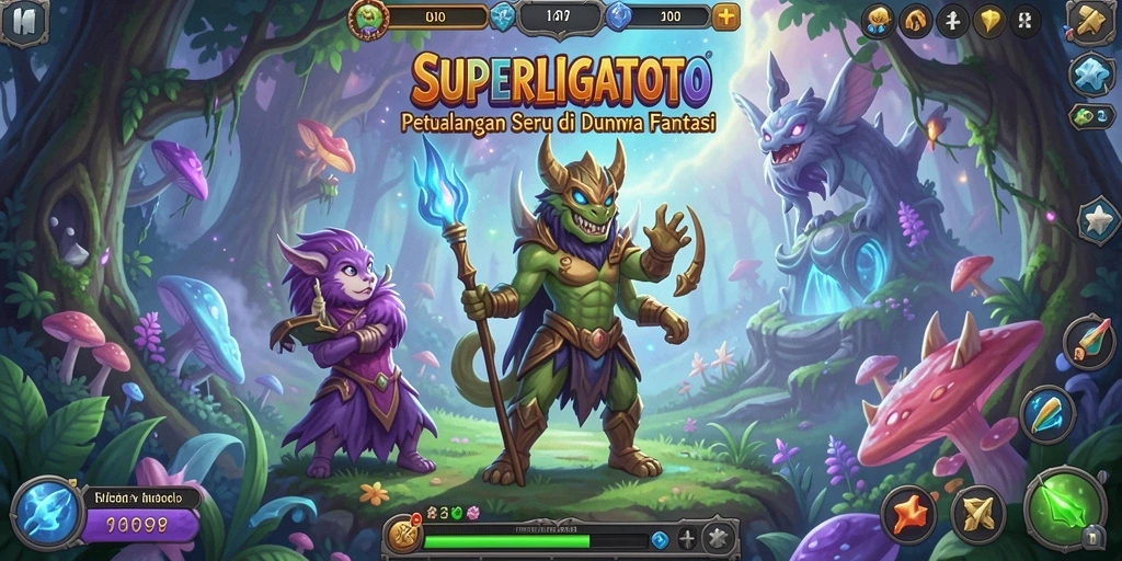 Tangkapan layar utama dari gameplay SUPERLIGATOTO yang menampilkan petualangan seru.