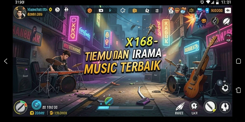 Tampilan gameplay X168 yang interaktif dan penuh musik.